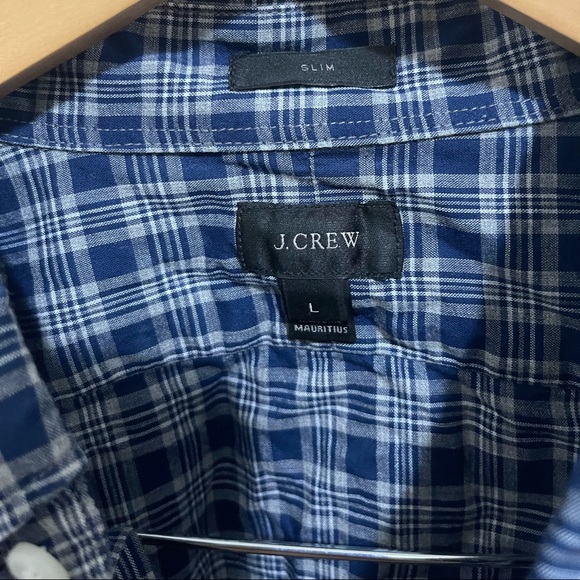 J Crew Plaid Shirt Mens Slim Fit Navy Grey sz L - Picture 4 of 4